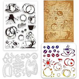 GLOBLELAND Coffee Splash Clear Stamps and Die Sets Coffee Splash Stamps and Embossing Dies Set for Card Making Coffee Splash PET Stencil for DIY Scrapbook Decoration Handmade Crafts Notebook