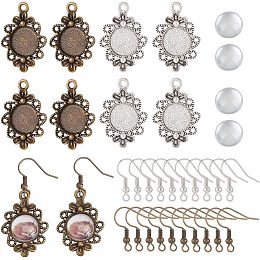 SUNNYCLUE 1 Box 120Pcs DIY 20 Pairs Cabochon Earring Blanks Vintage Antique Bronze Silver Earrings Making Kit 12mm Glass Cabochon Earring Bezel Trays Setting Earring Hooks for Jewelry Making Kits