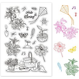 GLOBLELAND Hello Spring Clear Stamps Spring Camping Silicone Stamp for Card Making Decoration and DIY Scrapbooking