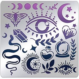 BENECREAT Witchcraft Theme Stencils 6x6 Inch The Devil's Eye Snake Moon Stainless Steel Stencil for Drawings and Woodburning, Engraving and Scrapbooking