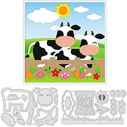 GLOBLELAND 2Sheets Animal and Cows Die Cuts Farm Fences and Clouds Embossing Template Mould Sun and Grass Cut Dies for Card Scrapbooking and Flower Die Sets for Card DIY Craft