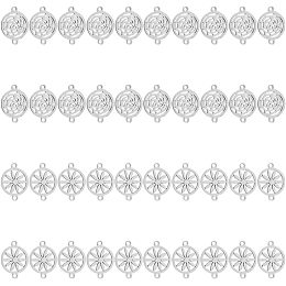 DICOSMETIC 40Pcs 2 Styles Flower Connector Charms Hollow Flat Round Charms with Rose Flower and Sunflower Pattern Double Loops Stainless Steel Links Pendants for Jewelry Making, Hole: 1.6mm