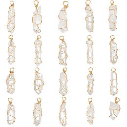 FINGERINSPIRE 20 Pcs Natural Quartz Crystal Pendant Gold Plated Wire Wrapped Quartz Clear Crystal Gemstone Pendant Without Chain Healing Stones Pendant for Necklaces Earrings Jewelry Making