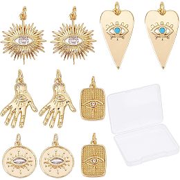 SUNNYCLUE 1 Box 10Pcs 5 Styles 18K Gold Plated Evil Eye Charms Bulk Rhinestone Evil Eye Charms Gold Plated Charms for Jewelry Making Alloy Sun Charm Heart Charms Earring Necklace Supplies Craft