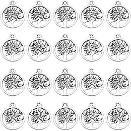 SUNNYCLUE 1 Box 100Pcs Silver Tree of Life Charm Small Tree Charms Bulk Tibetan Style Alloy Pendants Round Metal Plant Lucky Charm for Jewelry Making Charms Supplies DIY Keychain Earring Women Adult