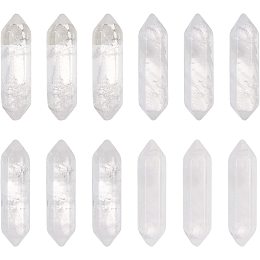 OLYCRAFT 12pcs Natural Quartz Crystal White Quartz Point Hexagonal Crystal Double Terminated Points Wands No Hole Quartz Pendants Gemstone Point Decor for DIY Crafts Necklace Jewelry Making