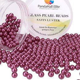 PandaHall Elite 6mm About 400Pcs Tiny Satin Luster Glass Pearl Round Beads Assortment Lot for Jewelry Making Round Box Kit Maroon