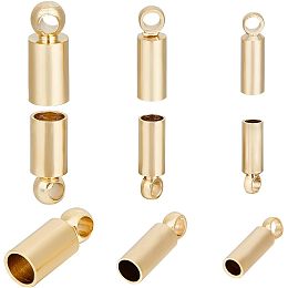 CREATCABIN 90Pcs/Box 24K Gold Plated Brass Leather Cord Ends Caps 3 Sizes Terminators Barrel End Tip Glue in Tassel Caps with Loop Ring for Bracelet Necklace Earring DIY Jewelry Making Crafts Golden