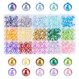 PandaHall Elite 180Pcs 15 Colors Transparent Acrylic Beads, AB Color Plated, Round, Mixed Color, 10x9mm, Hole: 2mm, about 12pcs/color