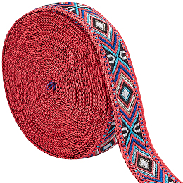 GORGECRAFT Ethnic Style Embroidery Polycotton Ribbons, Jacquard Ribbon, Tyrolean Ribbon, Garment Accessories, Rhombus Pattern, Colorful, 5/8 inch(17mm), 0.7mm thick, about 5yards/roll