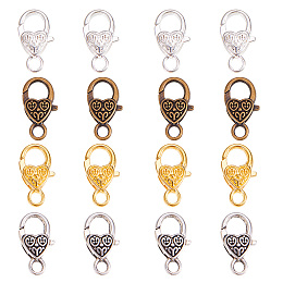 PandaHall Elite 32 Pcs Tibetan Style Alloy Heart Lobster Claw Clasps Cord End 25.5x14x6mm Jewelry Making 4 Colors