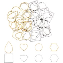 UNICRAFTALE 48pcs 5 Styles 2 Colors Teardrop/Heart/Ring/Hexagon/Square Linking Rings Stainless Steel Connectors Metal Frames Connectors for Necklace Earrings Jewelry Making