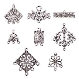 PandaHall Elite 120 pcs 8 Shapes Tibetan Style Chandelier Component Links Charm Pendant Connectors for Earring DIY Jewelry Making, Antique Silver