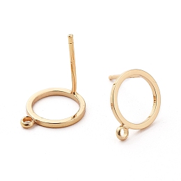 Honeyhandy Brass Stud Earring Findings, with Loop, Ring, Real 18K Gold Plated, 12.5x10mm, Hole: 1.4mm, Pin: 0.7mm