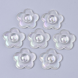 Honeyhandy Transparent Acrylic Beads, AB Color Plated, Flower, Half Drilled, Clear AB, 23.5x24.5x6mm, Hole: 2.4mm