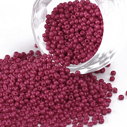 FGB 11/0 Baking Paint Glass Seed Beads, Round, Cerise, 2.3x1.5mm, Hole: 1mm, about 5300pcs/50g