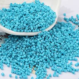 Baking Paint Glass Seed Beads, Cylinder, Medium Turquoise, 2x1.5mm, Hole: 1mm, about 5599pcs/50g