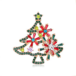 Honeyhandy Christmas Tree Rhinestone Brooch Pin, Light Gold Alloy Brooch for Backpack Clothes, Colorful, 43x41mm