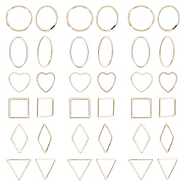 SUNNYCLUE Brass Linking Rings, Mixed Shapes, Real 18K Gold Plated, 13~24x13.5~20x1mm; 48pcs/box