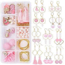 SUNNYCLUE DIY Pink Style Earring Making Kits, with Freshwater Shell & Alloy & Resin & Cloth & Nylon Tassels & Glass Globe Pendants, Brass Earring Findings, Golden