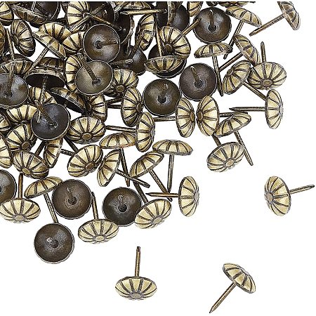 AHANDMAKER Iron Nails, Sofa Foam Nails, for Furniture Decoration, Flower, Antique Bronze, 17x12mm; Pin: 1.4mm; 100pcs/box