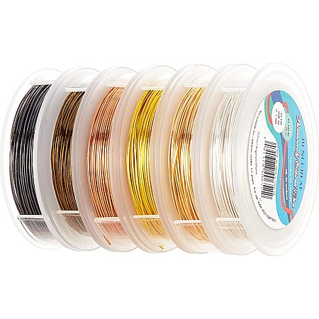 Copper Wire, Mixed Color, 21 Gauge, 0.7mm, about 20m/roll; 6 colors, 1roll/color, 6rolls/set