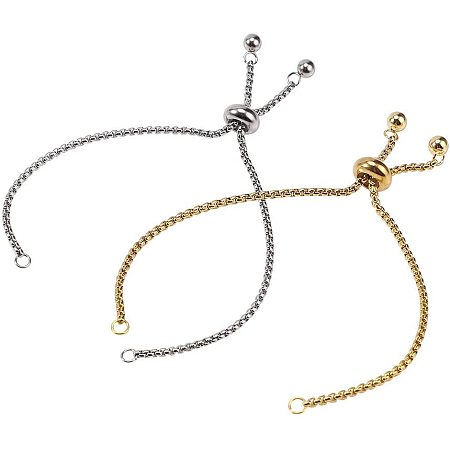 Arricraft 8 Strands 2 Colors 9 Inch 304 Stainless Steel Adjustable Slider Chain Bracelet Slider Extender Chains with Ball Ends for DIY Bracelet Jewelry Making