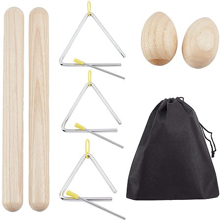 NBEADS Musical Instrument Set, Percussion Set Includes 3 Sets Triangle Instrument, 2 Pcs Wood Egg Shakers and 1 Pair Wood Claves Musical Percussion Instrument with Storage Bag