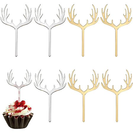 SUNNYCLUE 1 Box 40Pcs Christmas Cupcake Toppers Deer Antler Cupcake Topper Plastic Reindeer Cake Picks Dessert Acrylic Toppers Bulk for Wedding Birthday Hunting Rustic Country Party Cake Decoration