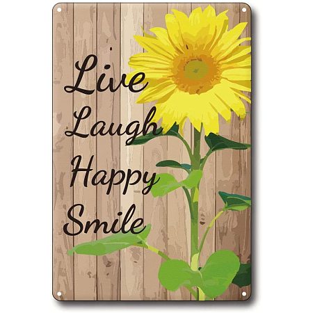 SUPERFINDINGS 1PC 11.8x7.9inch Aluminum Sunflower Sign Wall Decor Live Laugh Happy Smile Wall Decor Decorative Sign for Home Kitchen Bathroom Farm Garden Garage Inspirational Quotes Wall Decor