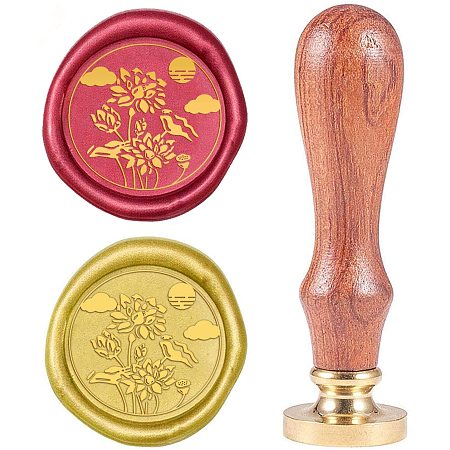 CRASPIRE Wax Seal Stamp Lotus Sealing Stamp 25mm Flower Pattern Vintage Brass Head with Removable Wooden Handle for Wedding Letters Gift Invitations Envelopes Packing Party