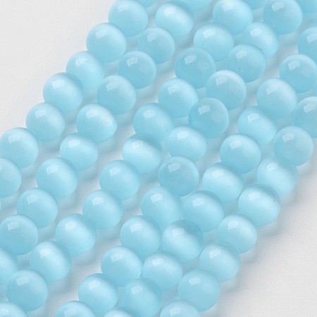 Arricraft Cat Eye Beads, Round, Sky Blue, 6mm, Hole: 1mm, about 66pcs/strand, 15.5 inches