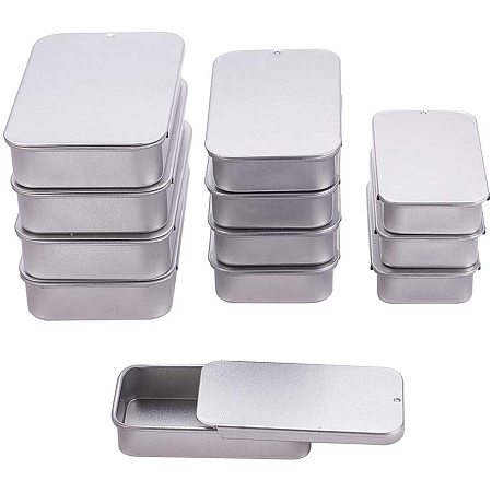 BENECREAT 12 Packs 3 Mixed Size Rectangle Tinplated Metal Cans with Slide Cover Lids for Gifts Party Favors and Other Accessories