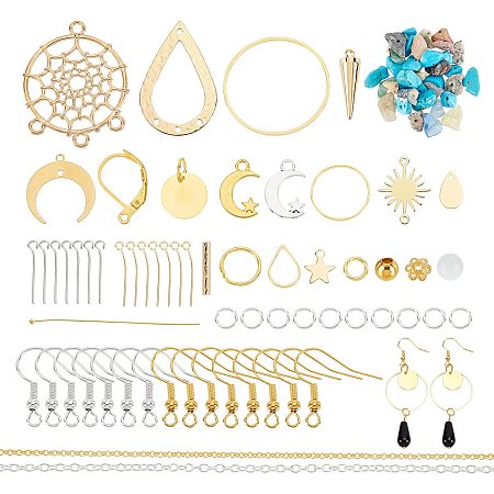 Arricraft Earrings Making kit, Natural Gemstone Cat Eye Beads, Moon Sun Teardrop Brass Charms Iron Rolo Chains with Earring Making Supplies for Beginners Jewelry Making