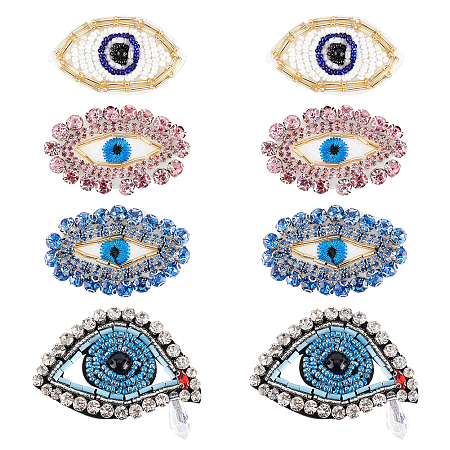 FINGERINSPIRE 8PCS Crystal Rhinestone Egypt Evil Eye Patch 4 Style Exquisite Eye Shape Embroidery Sew On Patches Bling Glass Rhinestone Applique Patch Decoration for DIY Clothes Jacket Backpacks Hats
