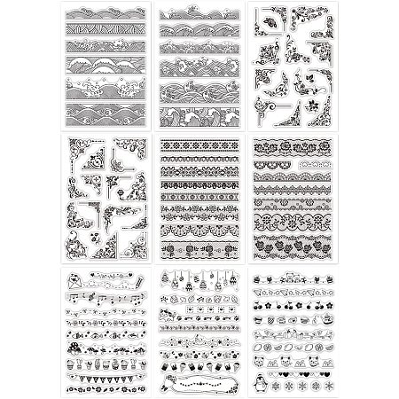 GLOBLELAND 9pcs Lace Corner Pattern Silicone Clear Stamps for Card Making DIY Scrapbooking Photo Album Decorative Paper Craft,6.3x4.3 Inches