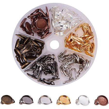PH PandaHall 60 pcs 6 Colors 12mm(0.47 inch) Brass Clip on Earring Converter Flat Round Earring Trays with 60 pcs 12mm Clear Glass Cabochons for DIY Non Pierced Earring Jewelry Making