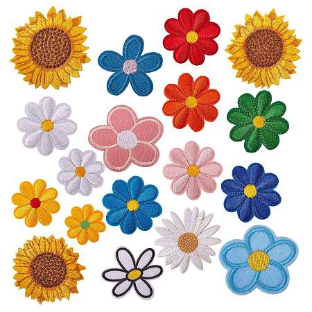 Honeyhandy 18Pcs 18 Style Computerized Embroidery Cloth Iron on/Sew on Patches, Costume Accessories, Flower, Mixed Color, 1pc/style