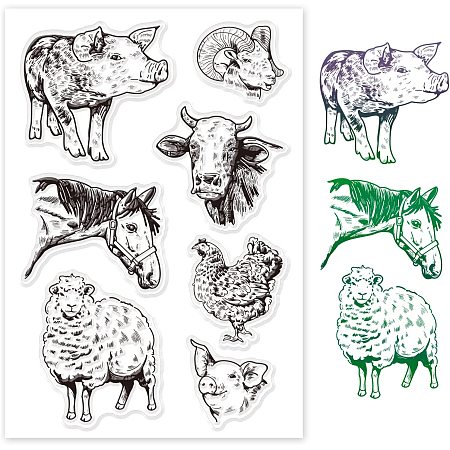 GLOBLELAND Poultry Silicone Clear Stamps Pig Horse Sheep Cow Chicken Transparent Stamp for Christmas Birthday Thanksgiving Cards Making DIY Scrapbooking Photo Album Decoration Paper Craft