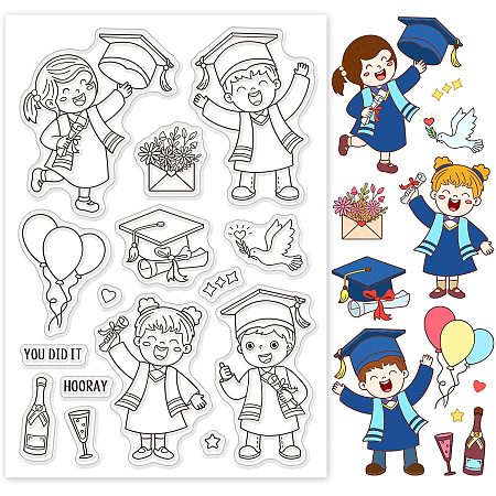 GLOBLELAND Graduation Theme Silicone Clear Stamps Transparent Stamps for Birthday Easter Valentine's Day Cards Making DIY Scrapbooking Photo Album Decoration Paper Craft