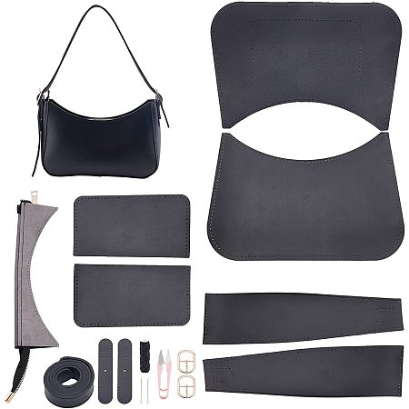 PandaHall Elite PU Leather Bag Knitting Set DIY Balck Underarm Bag Handcraft Shouler Bag with Zipper Bag Strap Buckle Knitting Tool for Women Clutch Purses Vintage Bags Gifts, Easy to Assemble