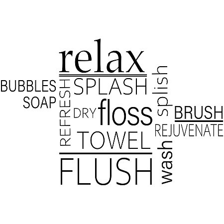 Arricraft Bathroom PVC Wall Stickers Word Relax Flush Wash Vinyl Wall Decal Restroom Toilet Wall Mural Removeable DIY Wall Decor for Restroom Toilet Bathroom Decoration, Black 15.74x23.2in