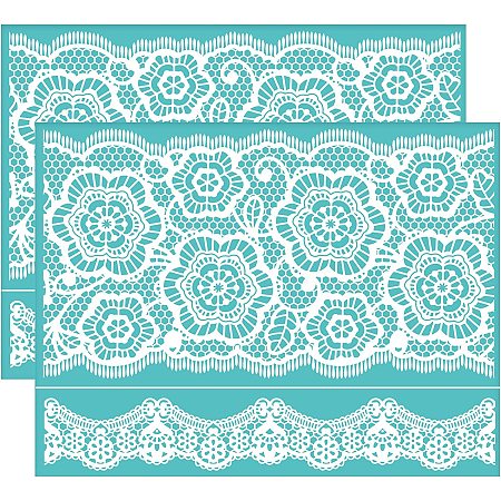 OLYCRAFT 2Pcs Self Adhesive Printing Stencil Floral Pattern Silk Screen Printing Stencil Flower Lace Reusable Mesh Stencils for DIY Home Decor T-Shirt Pillow Fabric Bags 8.7x11 Inch