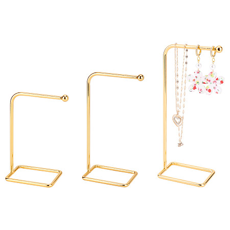Fingerinspire 3Pcs 3 Style Iron Dangle Earring Display Stands, Jewelry Earring Holder Hanger for Retail, Photography, Home Decor, L-Shaped, Golden, 5.1x7~7.1x11.8~18cm, 1pc/style