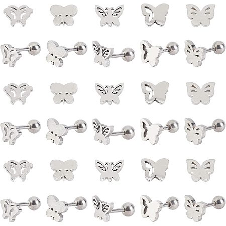 UNICRAFTALE 40pcs 5 Sizes Butterfly Hypoallergenic Stud Earrings Stainless Steel Ear Fake Plugs Ear Studs Cartilage Hoop Helix Stud Earring for DIY Jewelry Making
