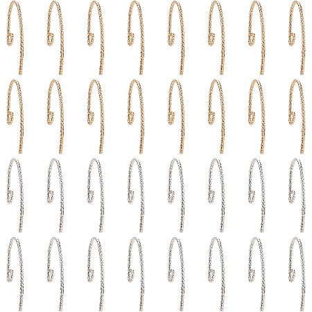 Arricraft 32 Pcs 2 Color Brass Earring Hooks, Real Gold and Platinum Plated Drop Ear Wires Textured Geometric Dangle Hook Earrings with Loop for DIY Jewelry Making Crafts
