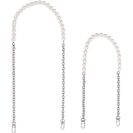 CHGCRAFT 2Pcs 2 Sizes Imitation Pearl Bead Handle Chain Short Handbag Purse Shoulder Cross Body Replacement Straps with Platinum Clasps for Wallet Purse Bags Women 23.90/31.69 Inch