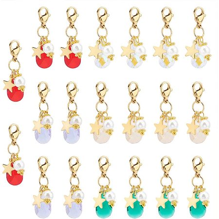 PandaHall Elite 20Pcs 5 Colors Stitch Marker Charms, Teardrop Glass Charms Faceted Crystal Dangle Pendants Pearl Star Charms with Lobster Clasp for Jewelry Making Bracelets Earrings Keychains