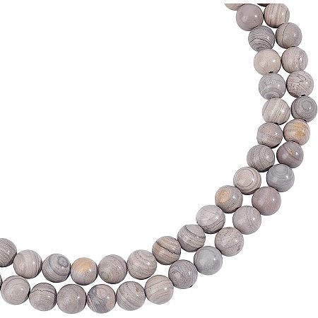 SUPERFINDINGS 2 Strands 8mm Natural Silver Line Jasper Beads Strands About 92Pcs Round Loose Stone Beads Healing Gemstone for Jewelry Craft Making,Hole: 1.2mm