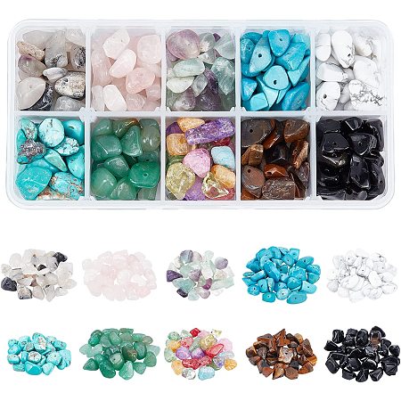 NBEADS 250g 10 Colors Gemstone Chip Beads, Natural Synthetic Stone Beads Irregular Crystal Beads for DIY Necklace Bracelet Jewellery Making, Hole: 1mm